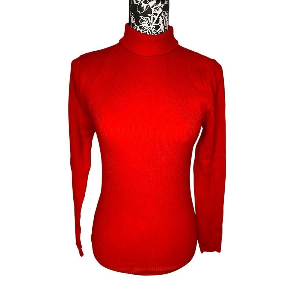 Red Ribbed Turtleneck Sweater Long Sleeve Fitted Knit Top Minimalist Winter